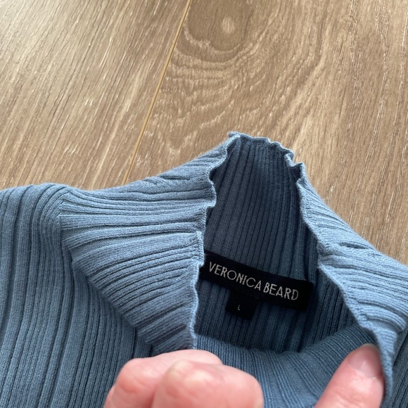 Veronica Beard Women’s Vinny Ribbed Mock Neck Top in Oxford Blue Sz L - Picture 7 of 9